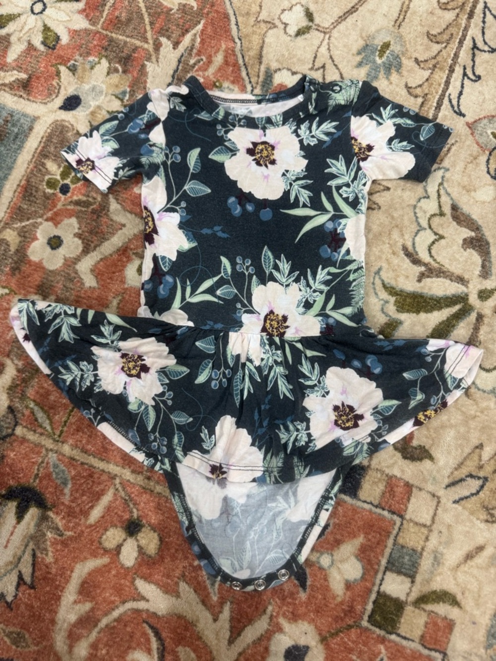 Posh Peanut Navy Floral Skater Dress with White & Green Flowers
